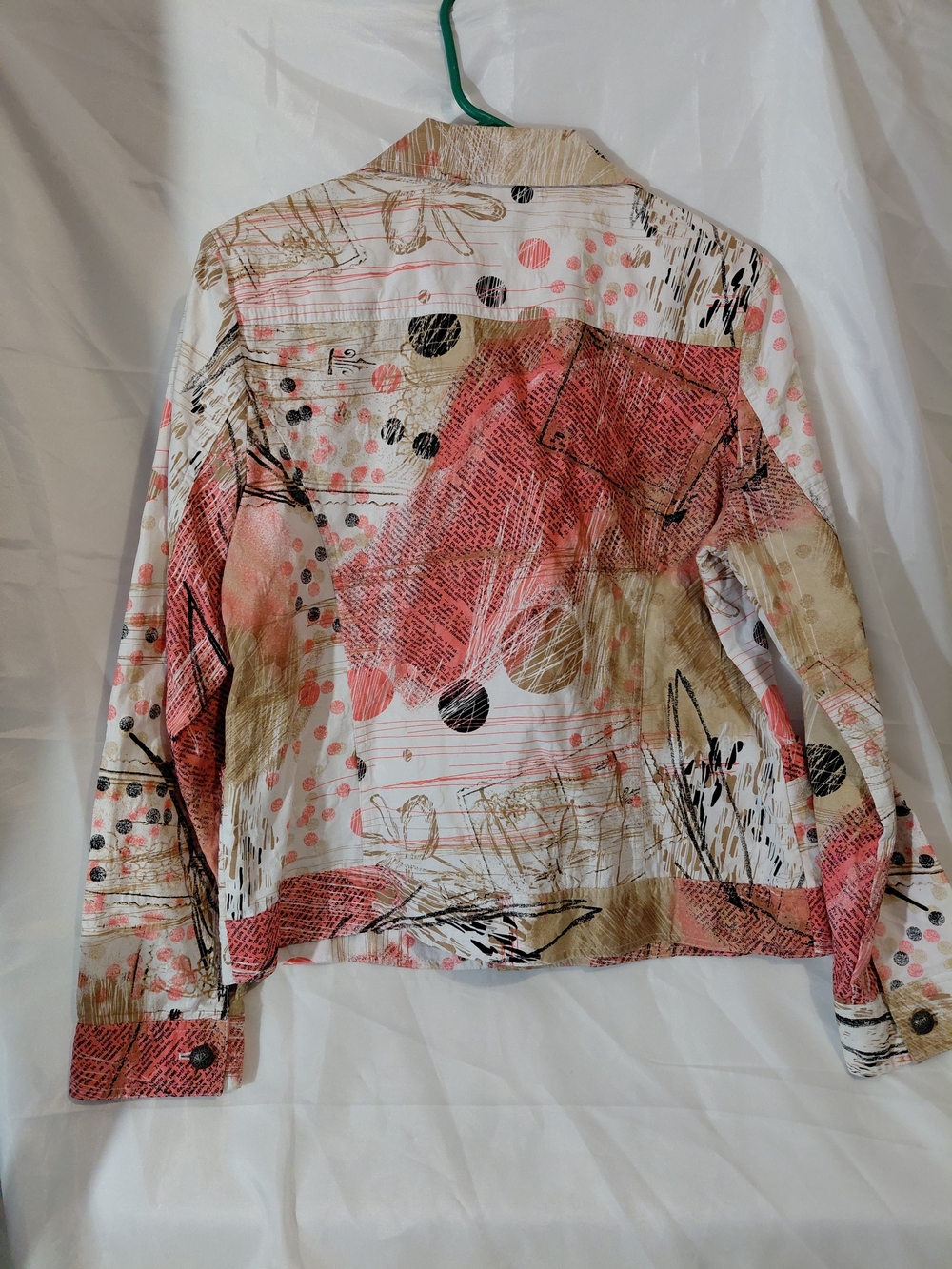 Womens Coral & Beige Patchwork Jean Jacket - Picture 9 of 11